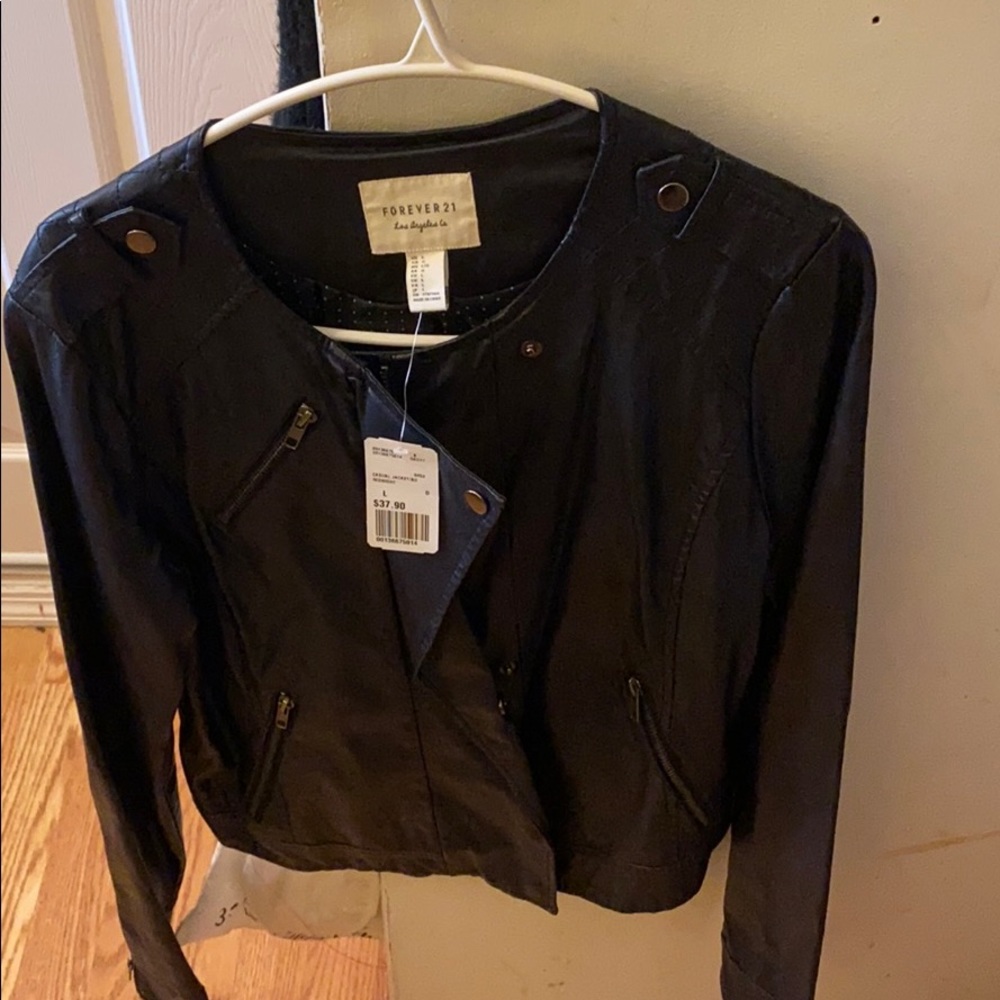 Navy Faux Leather Jacket !! Brand NEW w. Tags !!